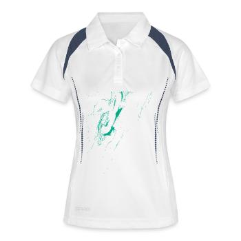 Türkis Linienkunst auf schwarzem Hintergrund - Frauen Polo atmungsaktiv - Weiß/Navy - Vorne