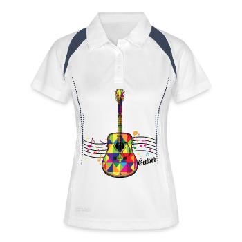 Bunte Geometrie-Gitarre - Frauen Polo atmungsaktiv - Weiß/Navy - Vorne