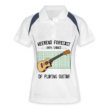 Gitarre auf grünem Raster - Frauen Polo atmungsaktiv - Weiß/Navy - Vorne