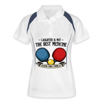 Tischtennis Banner: Pulsierende Gegner - Frauen Polo atmungsaktiv - Weiß/Navy - Vorne