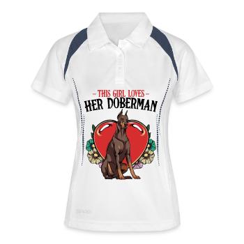 Dobermann Herz Tattoo Stil - Frauen Polo atmungsaktiv - Weiß/Navy - Vorne