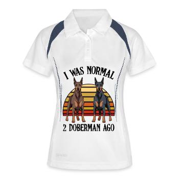 Doberlicht Duo am Sonnenuntergang - Frauen Polo atmungsaktiv - Weiß/Navy - Vorne