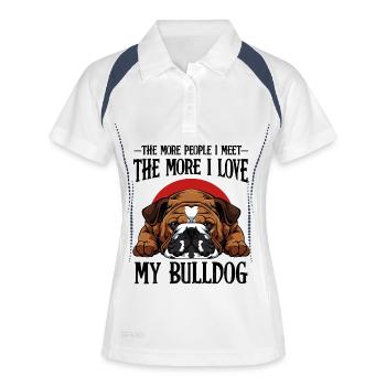 Bulldogkopf Illustration roter Halbkreis - Frauen Polo atmungsaktiv - Weiß/Navy - Vorne