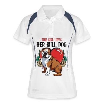 Bouledogue au cœur et aux fleurs - Polo respirant Femme - blanc/marine - Devant