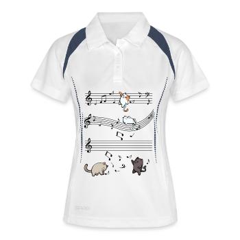 Tanzende Katzen auf Schwarz - Frauen Polo atmungsaktiv - Weiß/Navy - Vorne