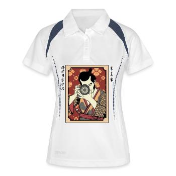 Kameramann im Kimono Hanami - Frauen Polo atmungsaktiv - Weiß/Navy - Vorne
