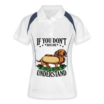 Dackel Hotdog mit Banner - Frauen Polo atmungsaktiv - Weiß/Navy - Vorne