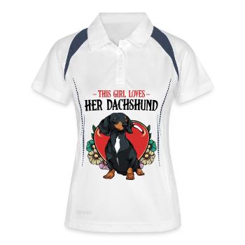 Dackel Herz Blumen Motiv - Frauen Polo atmungsaktiv - Weiß/Navy - Vorne