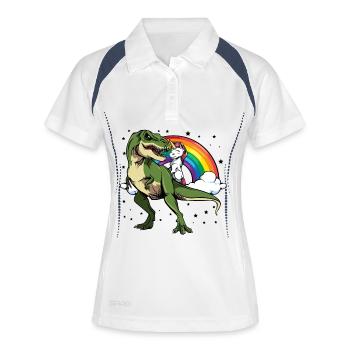 Dino Unicorn Regenbogen-Reigen - Frauen Polo atmungsaktiv - Weiß/Navy - Vorne