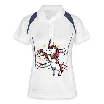 Einhorn Violine Musikzauber - Frauen Polo atmungsaktiv - Weiß/Navy - Vorne
