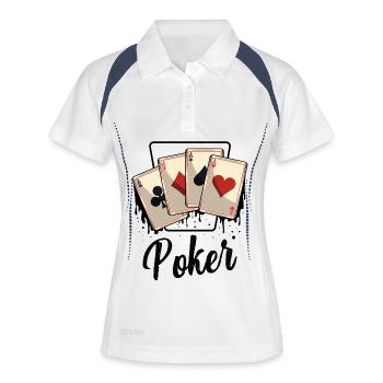 Vierer Ass Kartendesign - Frauen Polo atmungsaktiv - Weiß/Navy - Vorne