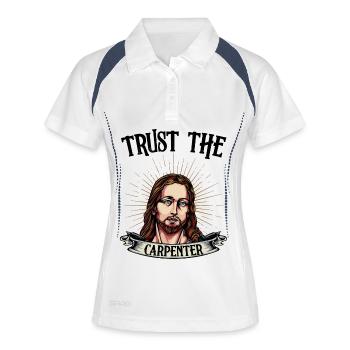 Jesus der Zimmermann - Frauen Polo atmungsaktiv - Weiß/Navy - Vorne