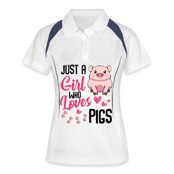 Pink Pig Loves Kaffee Herzen - Frauen Polo atmungsaktiv - Weiß/Navy - Vorne