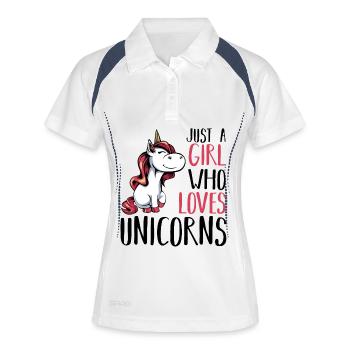 Mädchen liebt Einhorn - Frauen Polo atmungsaktiv - Weiß/Navy - Vorne