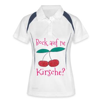 Kirsche Spruchdruck Back auf ne Kirsche - Frauen Polo atmungsaktiv - Weiß/Navy - Vorne
