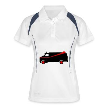 Roter Linienwagen Silhouette - Frauen Polo atmungsaktiv - Weiß/Navy - Vorne