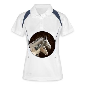 Zwillingspferde im Mandala-Kreis - Frauen Polo atmungsaktiv - Weiß/Navy - Vorne
