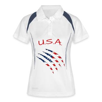 USA claw cuts America - Frauen Polo atmungsaktiv - Weiß/Navy - Vorne