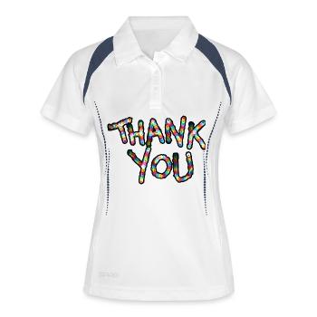 Merci couleurs néon Merci police - Polo respirant Femme - blanc/marine - Devant