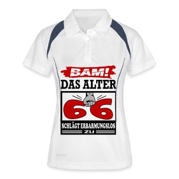 Geburtstag 66 Bam Boom Bombe Das Alter schlägt zu - Frauen Polo atmungsaktiv - Weiß/Navy - Vorne