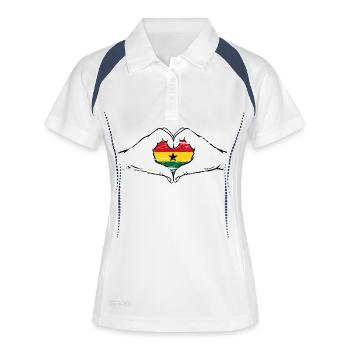 Ghana Flagge Herzform used - Frauen Polo atmungsaktiv - Weiß/Navy - Vorne