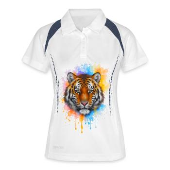 Portrait du tigre à l’aquarelle - Polo respirant Femme - blanc/marine - Devant