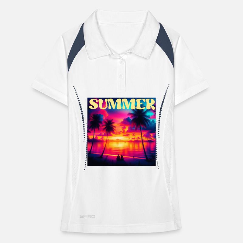 Summer Palm Tree Sunset Retro Women's Polo breathable