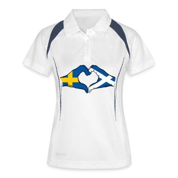 Schweden Schottland Hände Herzform - Frauen Polo atmungsaktiv - Weiß/Navy - Vorne
