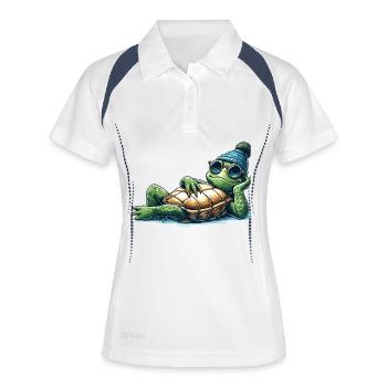 Chillige Kröte Schildkröte cool chillen Geschenk - Frauen Polo atmungsaktiv - Weiß/Navy - Vorne
