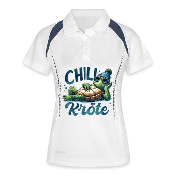 Chillige Kröte Schildkröte cool chillen Geschenk - Frauen Polo atmungsaktiv - Weiß/Navy - Vorne