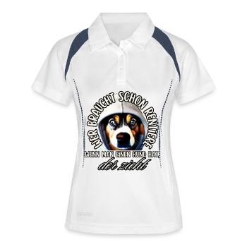 Hund zieht: Rentier überflüssig - Frauen Polo atmungsaktiv - Weiß/Navy - Vorne