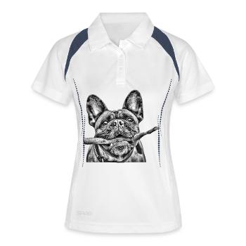 Sketch du bouledogue avec la branche - Polo respirant Femme - blanc/marine - Devant