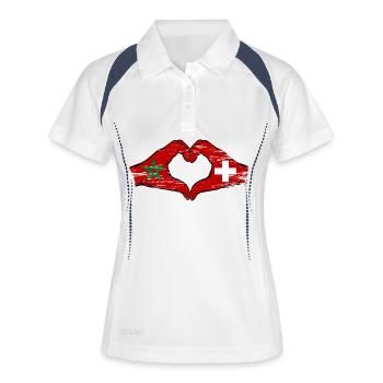 Maroc Suisse Drapeau Mains Coeur Forme Utilisé - Polo respirant Femme - blanc/marine - Devant