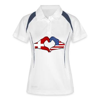 Dänemark USA Flagge Haende Herzform - Frauen Polo atmungsaktiv - Weiß/Navy - Vorne