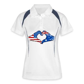 USA Australien Flagge Haende Herzform used - Frauen Polo atmungsaktiv - Weiß/Navy - Vorne