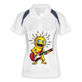 Gelbes Monster mit E-Gitarre - Frauen Polo atmungsaktiv - Weiß/Navy - Vorne