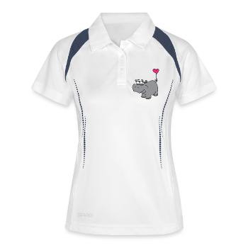 Nilpferd mit Herzballon - Frauen Polo atmungsaktiv - Weiß/Navy - Vorne