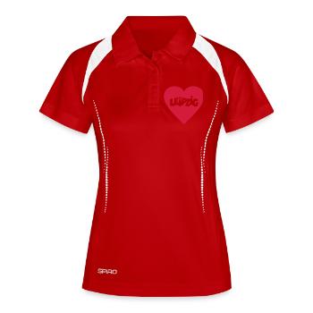 I Love Leipzig - Frauen Polo atmungsaktiv - Weiß/Navy - Vorne