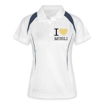 I LOVE MUSLI Müsli - Frauen Polo atmungsaktiv - Weiß/Navy - Vorne