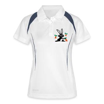 Le lapin tire une carotte de terre - Polo respirant Femme - blanc/marine - Devant