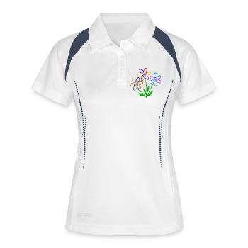 puissance florale, atome, noyau atomique, énergie nucléaire des fleurs - Polo respirant Femme - blanc/marine - Devant