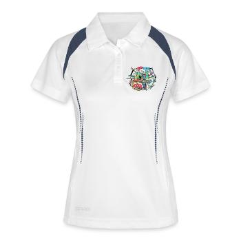 Vibrante Stadt-Collage Remix - Frauen Polo atmungsaktiv - Weiß/Navy - Vorne