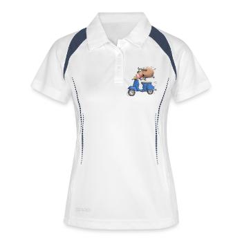 Taureau de dessin animé de vélomoteur - Polo respirant Femme - blanc/marine - Devant
