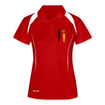 DDR Balken mit Nationalfarben / Geschenk Ostalgie - Frauen Polo atmungsaktiv - Weiß/Navy - Vorne