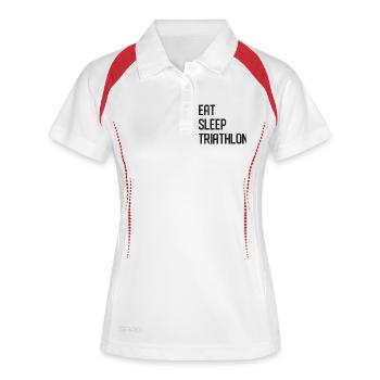 Manger. Dormir. Triathlon. - Polo respirant Femme - blanc/marine - Devant
