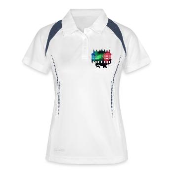 Rostocker Rathaus - Rostock - Frauen Polo atmungsaktiv - Weiß/Navy - Vorne