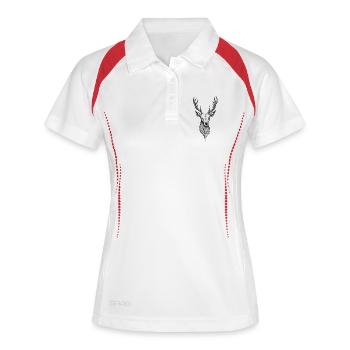 Hirsch Kopf Geweih Jäger Tracht - Frauen Polo atmungsaktiv - Weiß/Navy - Vorne