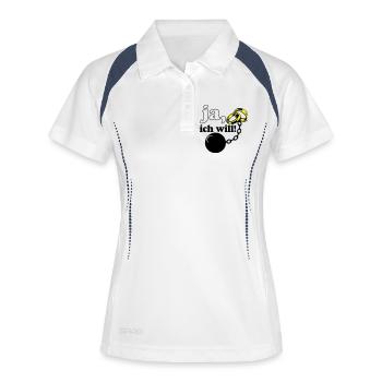 Junggesellenabschied , JGA ja ich will (25) - Frauen Polo atmungsaktiv - Weiß/Navy - Vorne