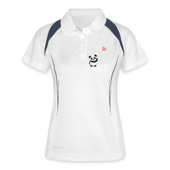 panda coeur mignon ballon ours gros gros kusch - Polo respirant Femme - blanc/marine - Devant