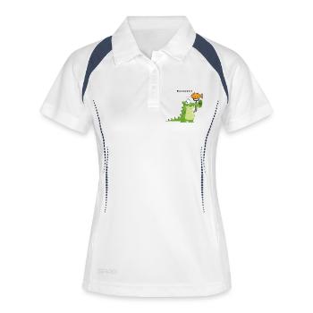 Krokodil Fischstäbchen mit Wort - Frauen Polo atmungsaktiv - Weiß/Navy - Vorne